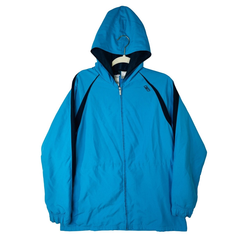 Reebok Mens Blue Full Zip Hooded Windbreaker Jacket Mesh Lined Large RN69421